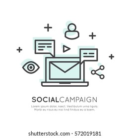 Vector Icon Style Illustration of Internet E-Mail or Mobile Notifications and Offer Marketing and Social Campaign. Promotion Process Concept