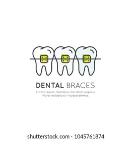 Vector Icon Style Illustration Logo Badge or Dental Tooth Braces Process, Aesthetics, Orthodontist, Isolated Web Element