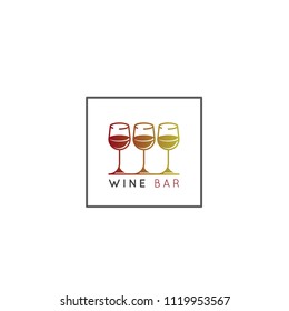 Vector Icon Style Illustration Logo of Winery or Wine Bar or Restaurant with Three Wineglasses with Gradient Colour. Minimalistic Outline Concept