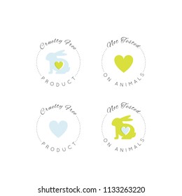 Vector Icon Style Illustration Logo Badge with Rabbit and Heart, Not Tested On Animals, Cruelty Free Lab Product Label, Isolated Minimalistic Design