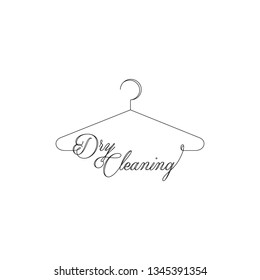 Vector Icon Style Illustration Logo of Dry Cleaning and Laundry Service Company, Minimalistic Simple Hanger Outline Picture with Rounded Text Font, Isolated Symbol for Web, Mobile App, Visual Identity