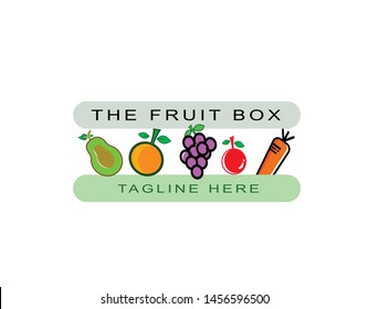 Vector Icon Style Illustration Logo for Organic Vegan Healthy Shop or Store.Fruit Symbols, Farmer Market Countryside,the fruit box logo design.