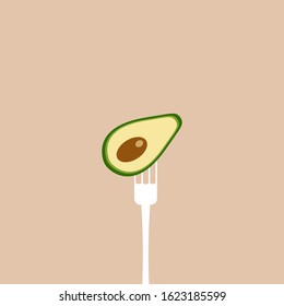 Vector Icon Style Illustration Logo for Organic Vegan Healthy Shop or Store. Green Avocado on fork vegan concept Symbol