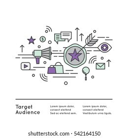 Vector Icon Style Illustration Logo of Target Audience Concept with loudspeaker, megaphone, notification, advertisement, shopping bag