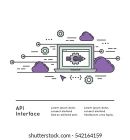 Vector Icon Style Illustration Logo Of API Application Programming Interface With Laptop, Pencil, Cloud Data