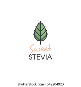 Ilustración de la hoja de estevia con un logotipo orgánico natural y un edulcorante saludable