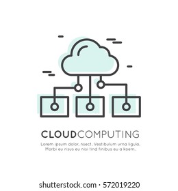 Vector Icon Style Illustration Logo Of Cloud Sync And Data, Cloud Computing, Internet-based Shared Mobile Processing Resources, Shared Pool Of Configurable Network