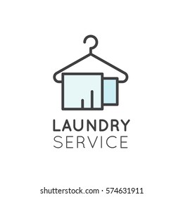 Vector Icon Style Illustration Logo  of Laundry Service, Washing and Cleaning Up Clothes, Dry Cleaning, Drying, Ironing and Household Care, Isolated Web Collection