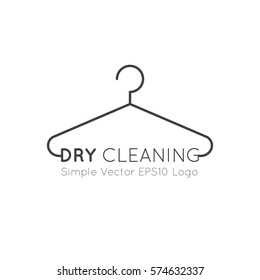 Vector Icon Style Illustration Logo of Dry Cleaning and Laundry Service Company, Minimalistic Simple Hanger Outline Picture with Rounded Text Font, Isolated Symbol for Web, Mobile App, Visual Identity