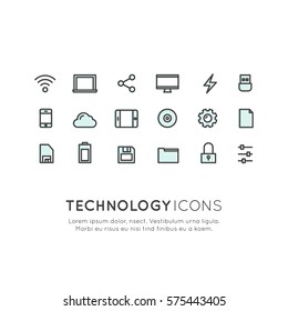 Vector Icon Style Illustration Logo Collection of Data Technology, Mobile and Internet Tools, Devices, Network Management, Networking and Cloud Computing, Isolated Web Symbols