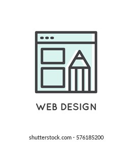 Vector Icon Style Illustration Logo Set  of Web, Mobile and App Development tools and processes, Web Design and UI UX, Isolated Simple Web Symbols