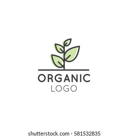 Vector Icon Style Illustration Logo for Organic Vegan Healthy Shop or Store. Green Tree Plant with Leafs Symbol