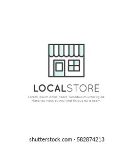 Vector Icon Style Illustration Logo Concept of Local Store, Supermarket, Eco Goods Service Company, Isolated Symbols for Web and Mobile