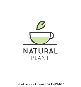 Vector Icon Style Illustration Logo for Organic Vegan Healthy Shop or Store. Green Natural Tree Plant with Leafs Symbol
