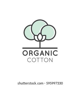 Vector Icon Style Illustration Logo Of Organic Cotton Label, ECO Product Fabric Cloth, Isolated Badge