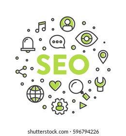 Vector Icon Style Illustration Logo Concept of SEO Search Engine Optimization Process