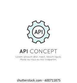 Vector Icon Style Illustration Logo of API Application Programming Interface, Cloud Data, Web and Mobile App Development, Coding, Sync and Update