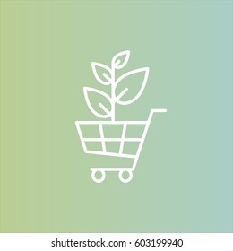 Vector Icon Style Illustration Logo for Organic Vegan Healthy Shop or Store. Green Natural Tree Plant with Leafs Symbol, Shopping Basket