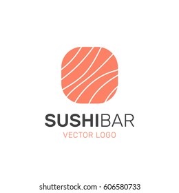 Vector Icon Style Illustration Logo of Asian Street Fast Food Bar or Shop, Sushi, Maki, Onigiri Salmon Roll with Chopsticks, Isolated Minimalistic Object