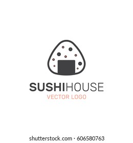 Vector Icon Style Illustration Logo of Asian Street Fast Food Bar or Shop, Sushi, Maki, Onigiri Salmon Roll with Chopsticks, Isolated Minimalistic Object