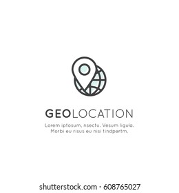 Vector Icon Style Illustration Logo Set of Geo Location Tag, Proximity, Global Network Connection, Location Identification, Isolated Minimalistic Object