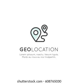 Vector Icon Style Illustration Logo Set of Geo Location Tag, Proximity, Global Network Connection, Location Identification, Isolated Minimalistic Object