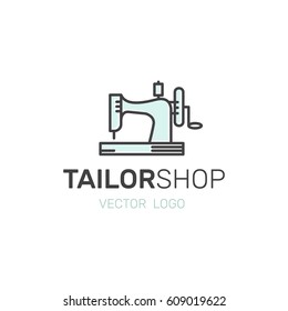 Vector Icon Style Illustration Logo Set of Tailor Shop, Clothing Repair Store Service, Sewing Factory Workshop, Isolated Minimalistic Object