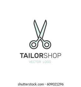 Vector Icon Style Illustration Logo Set of Tailor Shop, Clothing Repair Store Service, Sewing Factory Workshop, Isolated Minimalistic Object