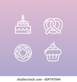 Vector Icon Style Illustration Logo Set of Bakery Sweet Shop Production, Custom Cakes, Bread Factory, Pretzel and Waffle, Donut, Cookie, Isolated Minimalistic Object