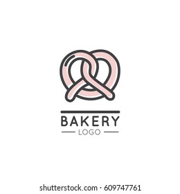 Vector Icon Style Illustration Logo Set of Bakery Sweet Shop, Custom Production, Bread Factory, Pretzel, Isolated Minimalistic Object
