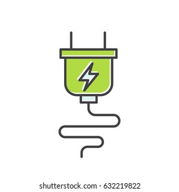 Vector Icon Style Illustration Logo of Power Supply Plug Charger, Electric and Renewable Energy Symbol, Isolated Badge