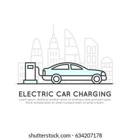 Vector Icon Style Illustration Logo of Power Supply Plug Charger, Electric Car Charging, Renewable Energy Symbol, Isolated Badge