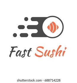 Vector Icon Style Illustration Logo of Asian Street Fast Food Bar or Shop, Sushi, Maki, Onigiri Salmon Roll with Chopsticks, Isolated Minimalistic Object. Sushi design element Isolated on white