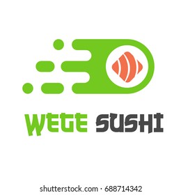 Logo de Ilustración de estilo vectorial de Asian Street Fast Food Bar o Shop, Sushi, Maki, Onigiri Salmon Roll con palillos, Objeto Minimalista Aislado. Elemento de diseño de sushi aislado en blanco