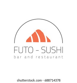 Vector Icon Style Illustration Logo of Asian Street Fast Food Bar or Shop, Sushi, Maki, Onigiri Salmon Roll with Chopsticks, Isolated Minimalistic Object. Sushi design element Isolated on white
