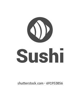 Vector Icon Style Illustration Logo of Asian Street Fast Food Bar or Shop, Sushi, Maki, Onigiri Salmon Roll with Chopsticks, White background Isolated Minimalistic Object