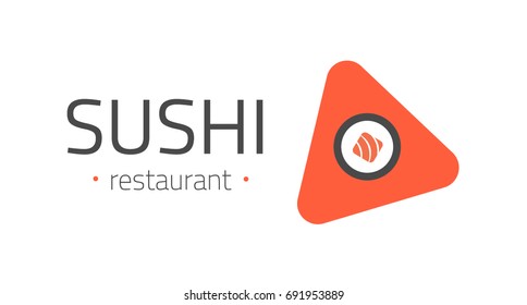 Vector Icon Style Illustration Logo of Asian Street Fast Food Bar or Shop, Sushi, Maki, Onigiri Salmon Roll with Chopsticks, White background Isolated Minimalistic Object