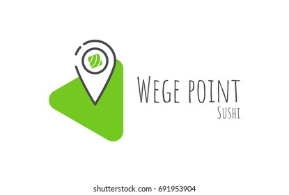 Vector Icon Style Illustration Logo of Asian Street Fast Food Bar or Shop, Sushi, Maki, Onigiri Salmon Roll with Chopsticks, White background Isolated Minimalistic Object