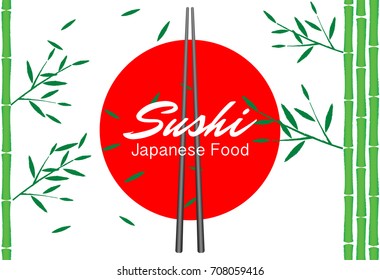 Vector Icon Style Illustration Logo of Asian Street Fast Food Bar or Shop, Sushi, Maki, Onigiri Salmon Roll with Chopsticks, Isolated Minimalistic Object