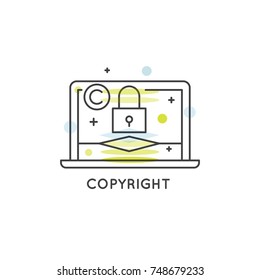 Vector Icon Style Illustration Logo Set of Concepts of Digital Law and Copyright Sign for Web and Mobile, Patent, DMCA and Online Privacy