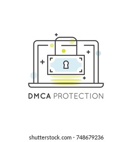 Vector Icon Style Illustration Logo Set of Concepts of Digital Law and Copyright Signs for Web and Mobile, Patent, DMCA  Protection and Online Privacy
