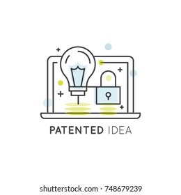 Vector Icon Style Illustration Logo Concept of Digital Law and Copyright, Patented Data and Media Sign