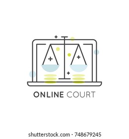 Vector Icon Style Illustration Logo Concept of Digital Law and Copyright, Online Court Sign for Web and Mobile