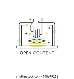 Vector Icon Style Illustration Logo Concept of Digital Law and Copyright, Open Content for Everyone, Free Data
