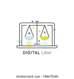 Vector Icon Style Illustration Logo Set of Concepts of Digital Law and Copyright Signs for Web and Mobile, Patent, DMCA and Online Privacy