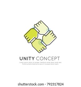 Vector Icon Style Illustration Logo Concept of  Unity, Friendship and Cooperation, Hands In Circle, Handshake, Isolated Element for Web and Mobile