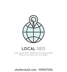 Vector Icon Style Illustration of Marketing and Finance, Business Vision, Investment, Local SEO, Geo Tag, Proximity Concept, Isolated Minimalistic Objects