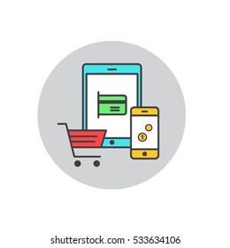 Vector Icon Style Illustration Mobile Purchasing, Online Shopping, E-Commerce, Mobile Payment, Buying and Paying via Mobile Devices 