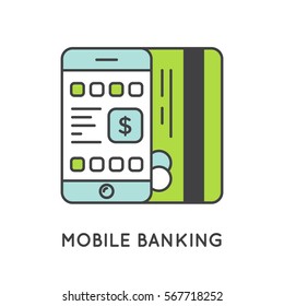 Vector Icon Style Illustration of Mobile Internet Banking Application service account profile, secure payments, deposit, transaction, information check