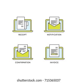 Vector Icon Style Illustration Of Notification, Confirmation Email, Receipt And Invoice, Isolated Elements